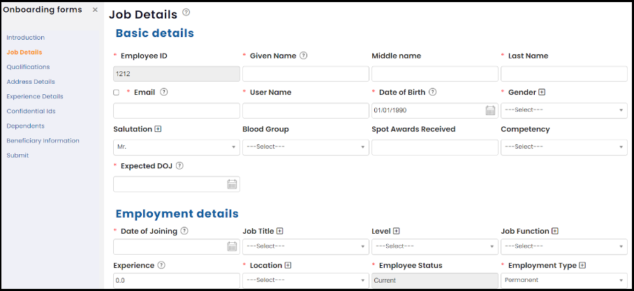 DMI employee onboarding forms