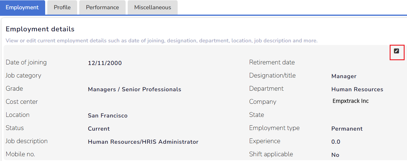 Edit Employee Details - Empxtrack