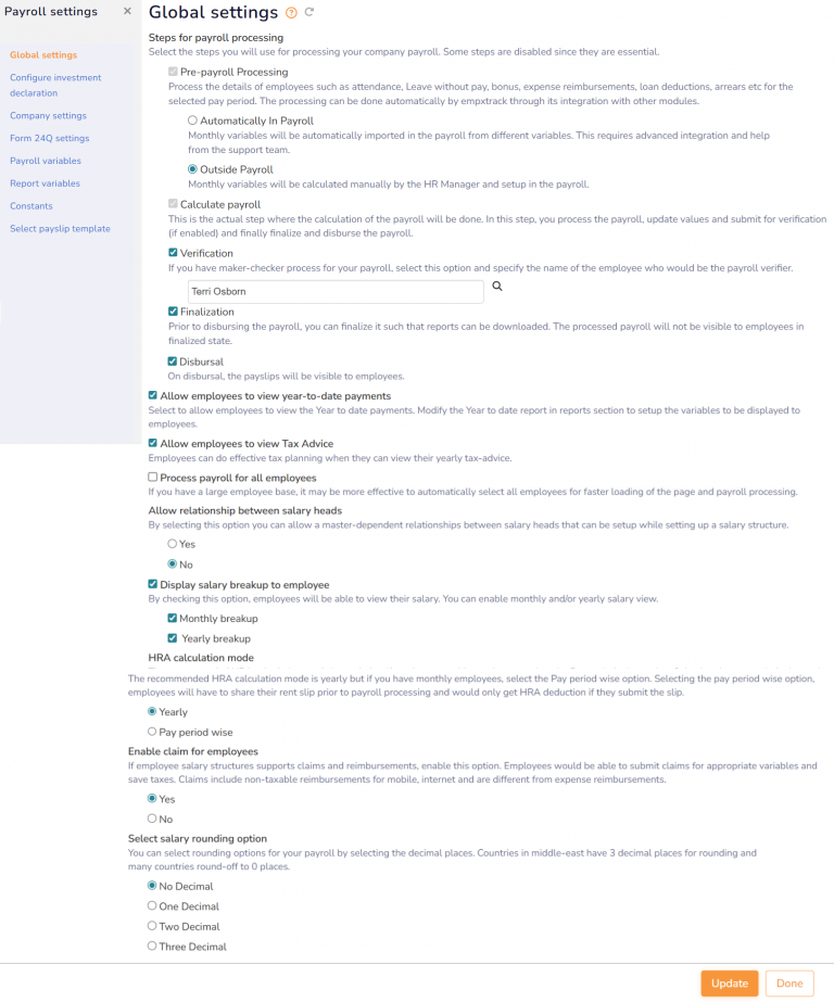 Payroll Configurations - Empxtrack