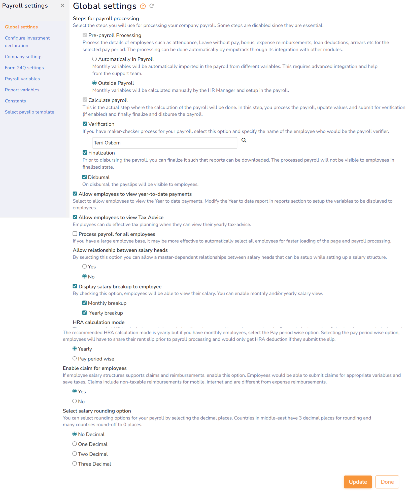 Payroll Configurations - Empxtrack