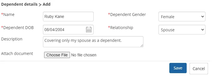 Fill Onboarding Dependent Details Form