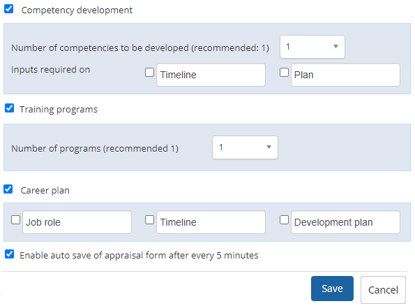 Configure Development Plan Form - Empxtrack